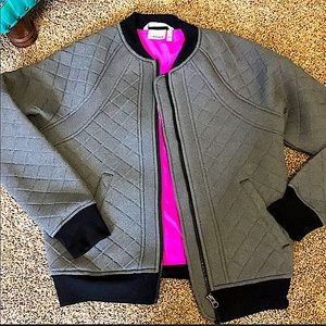Athleta Infusion Quilted Bomber Jacket Grey/ Hot Pink UPF 50+